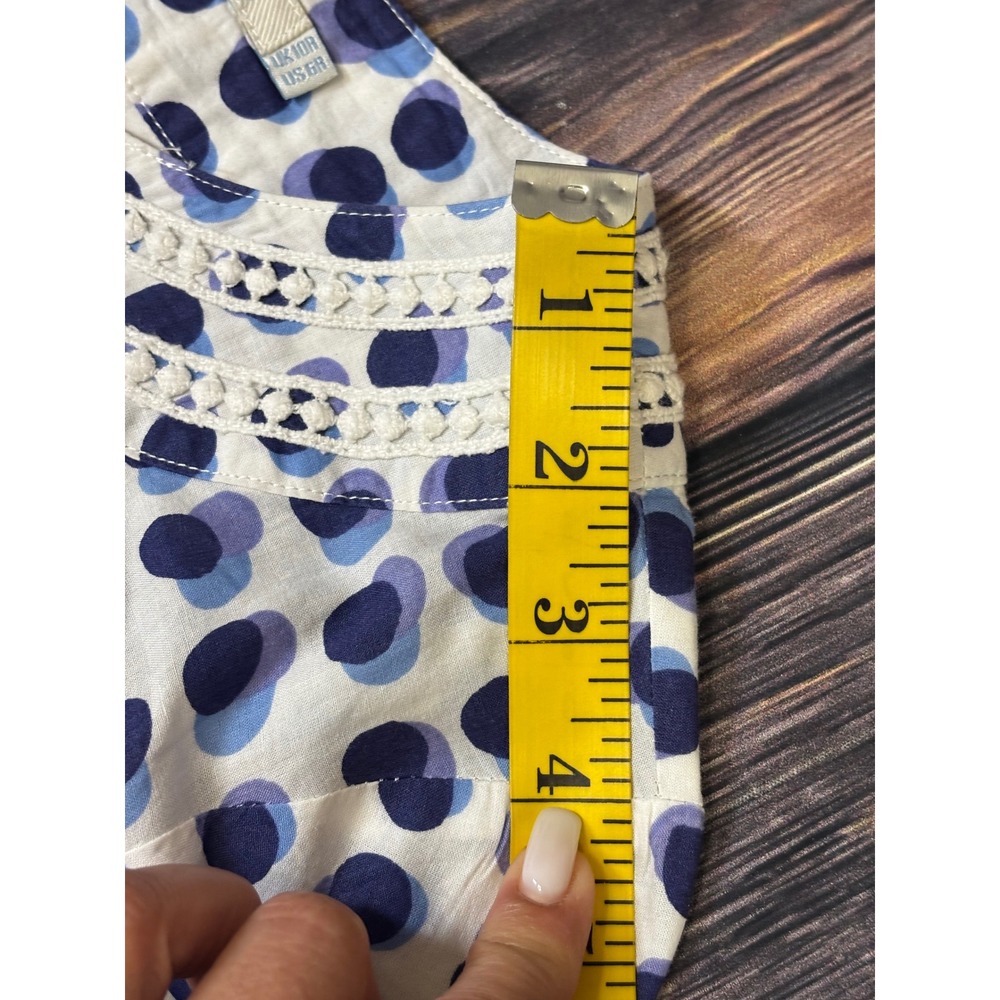 Boden Tunic Top Womens US 6R Blue Purple Polka Dot Cotton Crochet Trim Boho - Picture 10 of 14